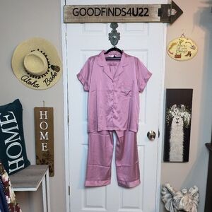 Juicy Couture Women’s Short Sleeve Button Down Pants Satin Pajama Set Pink L